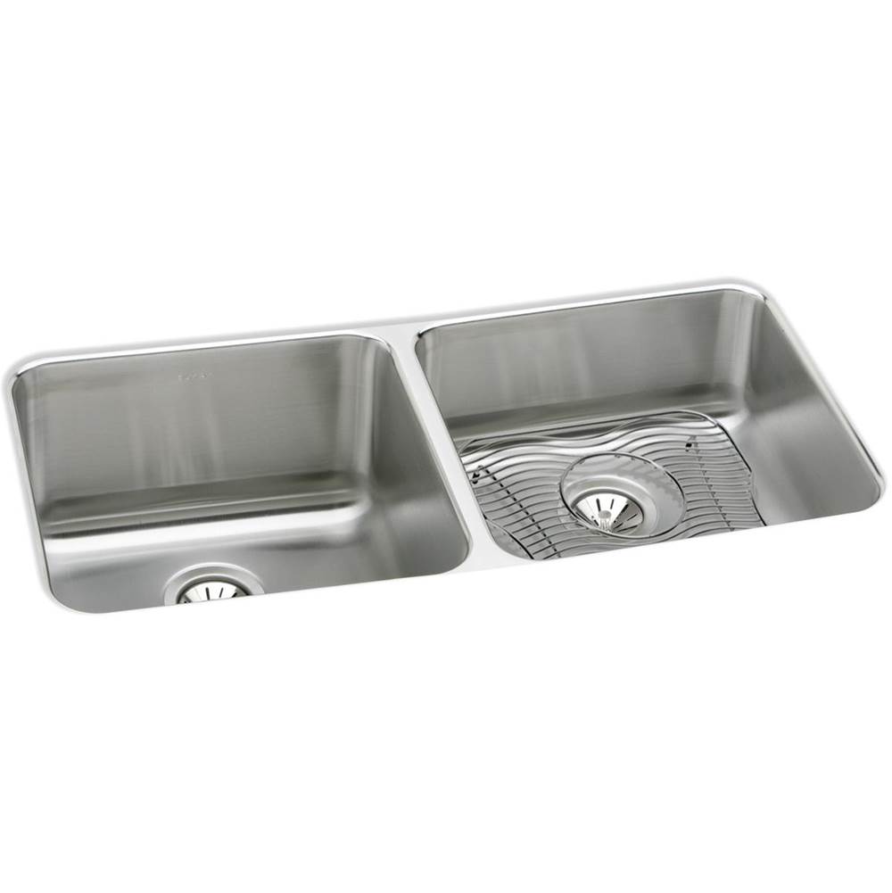 Elkay Lustertone Classic Stainless Steel 30-3/4'' x 18-1/2'' x 10'', Equal Double Bowl Undermount Sink Kit with Right Drain