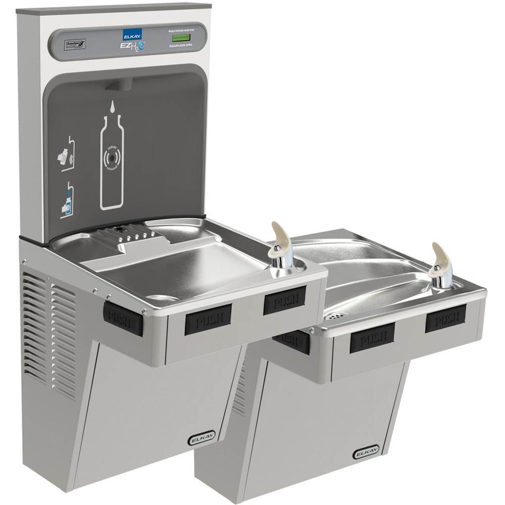 Elkay ezH2O Bottle Filling Station with Mechanically Activated, Bi-Level ADA Cooler Non-Filtered Refrigerated Light Gray