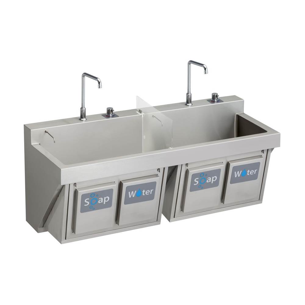 Elkay Stainless Steel 60'' x 23'' x 26'', Wall Hung Double Station Surgeon Scrub Sink Kit