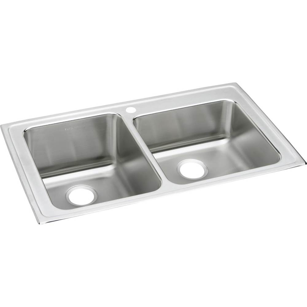 Elkay Lustertone Classic Stainless Steel 37'' x 22'' x 10'', Offset 1-Hole Double Bowl Drop-in Sink