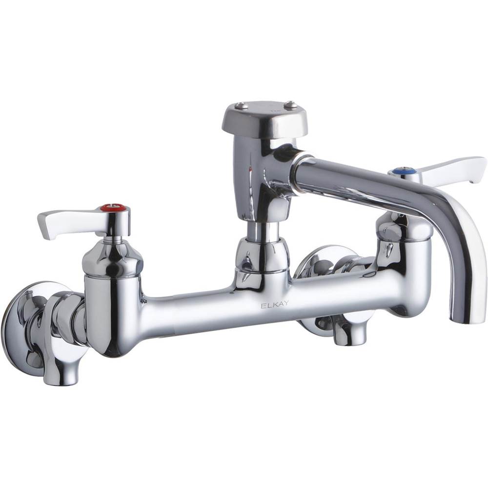 Elkay Service/Utility 8'' Centerset Wall Mount Faucet with 7'' Vented Spout 2'' Lever Handles 1/2 Offset InletsPlusStop