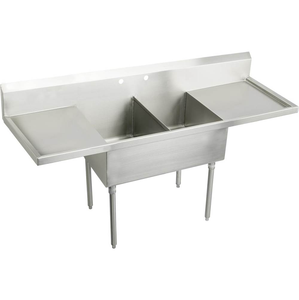 Elkay Weldbilt Stainless Steel 78'' x 27-1/2'' x 14'' Floor Mount, Double Compartment Scullery Sink with Drainboard