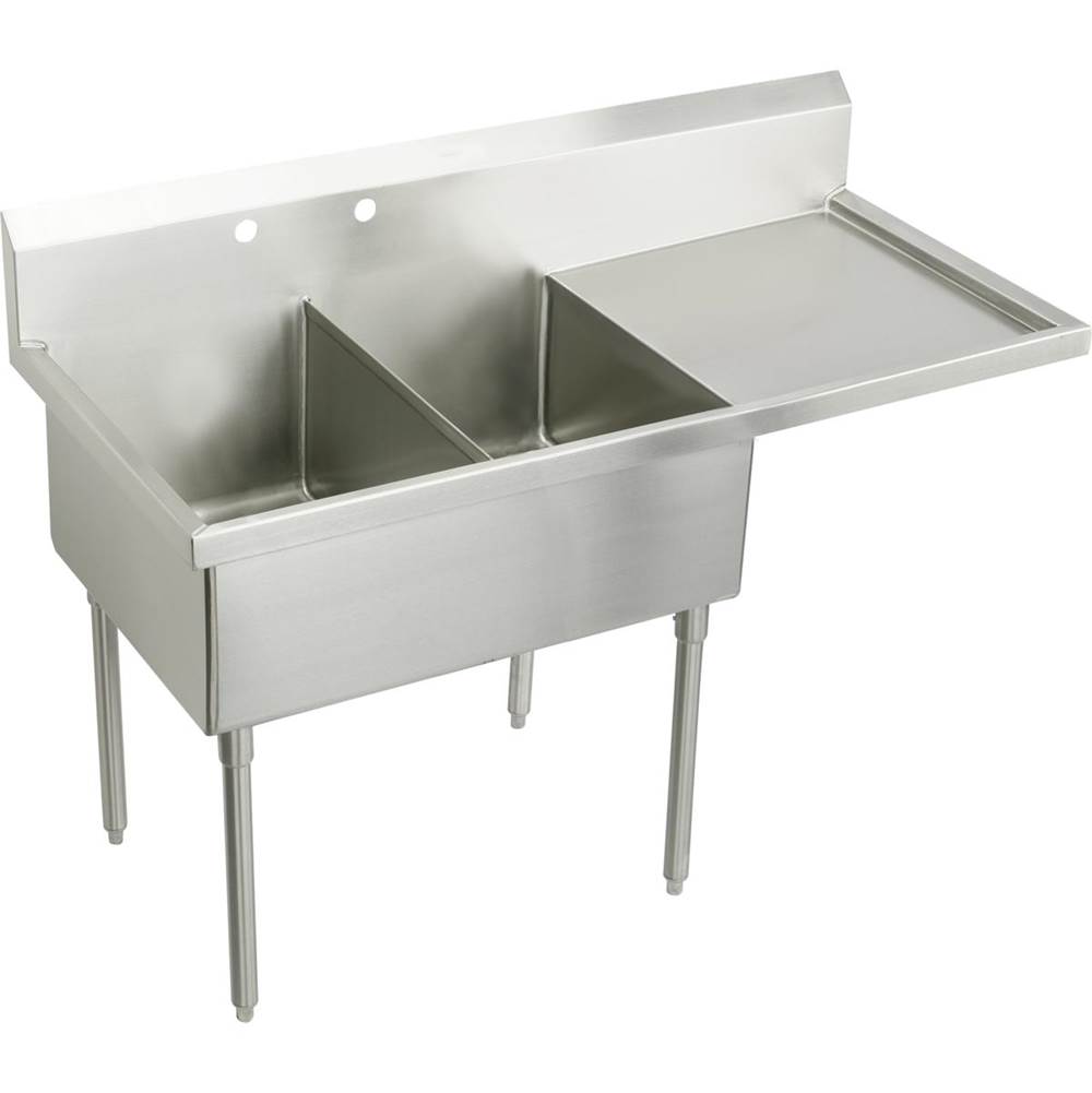 Elkay Weldbilt Stainless Steel 73-1/2'' x 27-1/2'' x 14'' Floor Mount, Double Compartment Scullery Sink with Drainboard