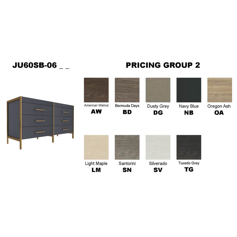 Empire Industries JUPITER 60 SATIN BRASS 6-DRAWERS FOR  61X22 TOPS IN DUSTY GREY