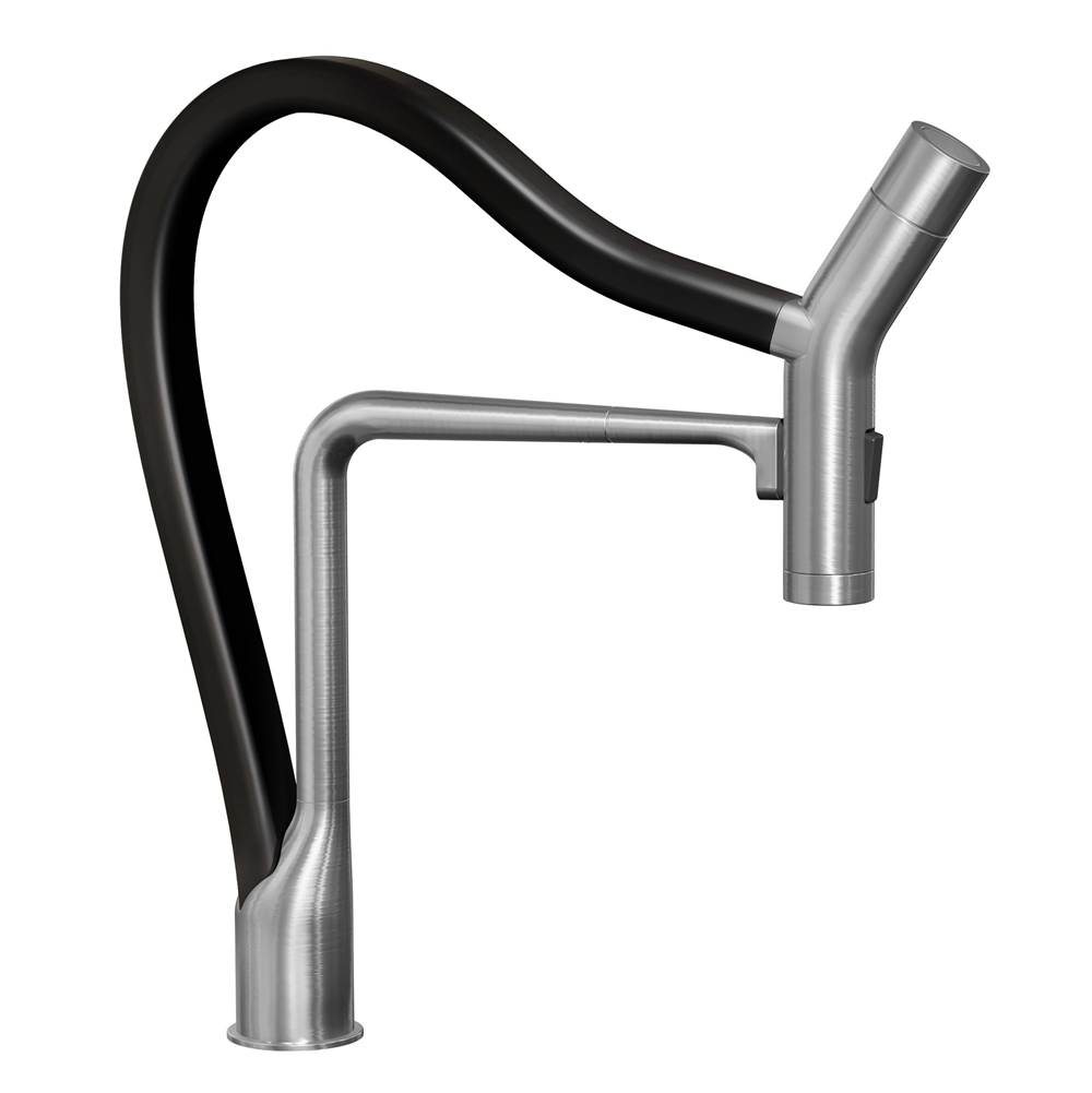 Hamat Dual Function Hand Held Pull Off Kitchen Faucet in Brushed Nickel with Black Hose