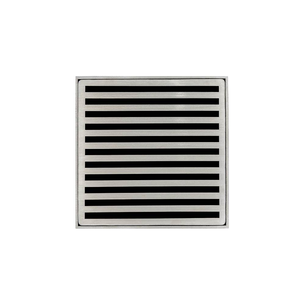 Infinity Drain 5'' x 5'' ND 5 Complete Kit with Lines Pattern Decorative Plate in Satin Stainless with Cast Iron Drain Body, 2'' Outlet