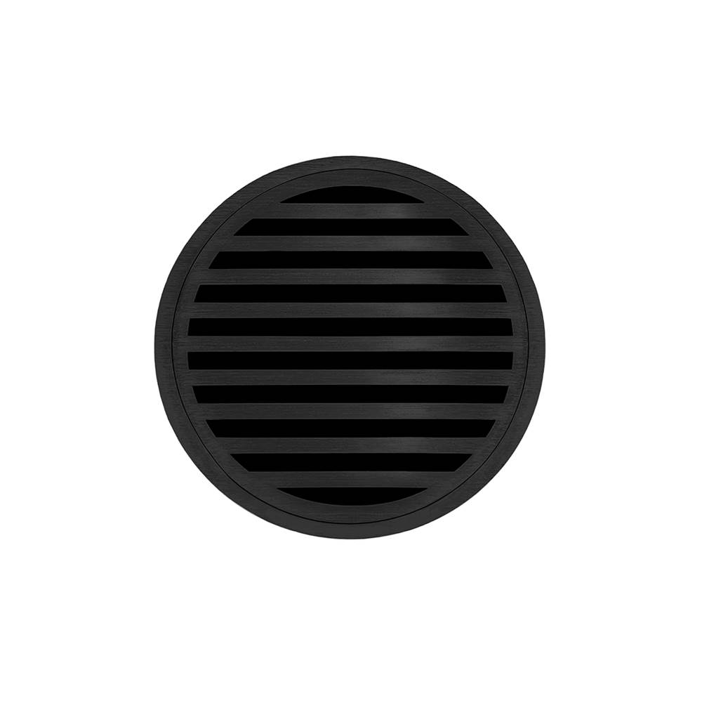 Infinity Drain 5'' Round RND 5 High Flow Complete Kit with Lines Pattern Decorative Plate in Matte Black with ABS Drain Body, 3'' Outlet