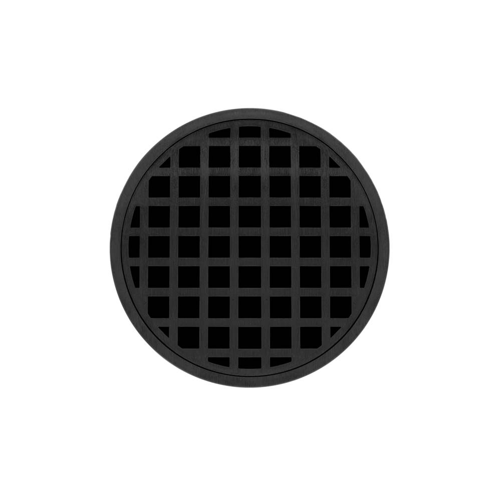Infinity Drain 5'' Round RQDB 5 Complete Kit with Squares Pattern Decorative Plate in Matte Black with Stainless Steel Bonded Flange Drain Body, 2'' No Hub Outlet