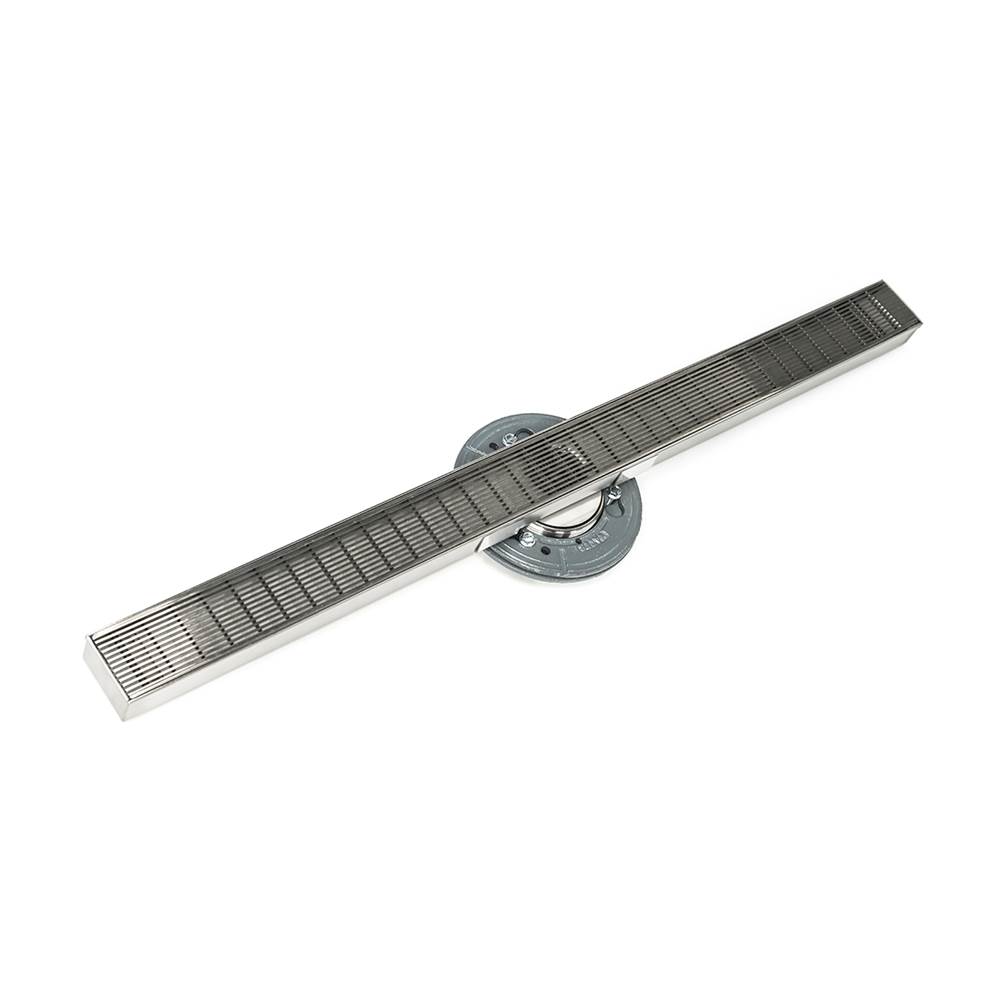 Infinity Drain 72'' S-Stainless Steel Series High Flow Complete Kit with 2 1/2'' Wedge Wire Grate in Satin Stainless with Cast Iron Drain Body, 3'' No Hub Outlet