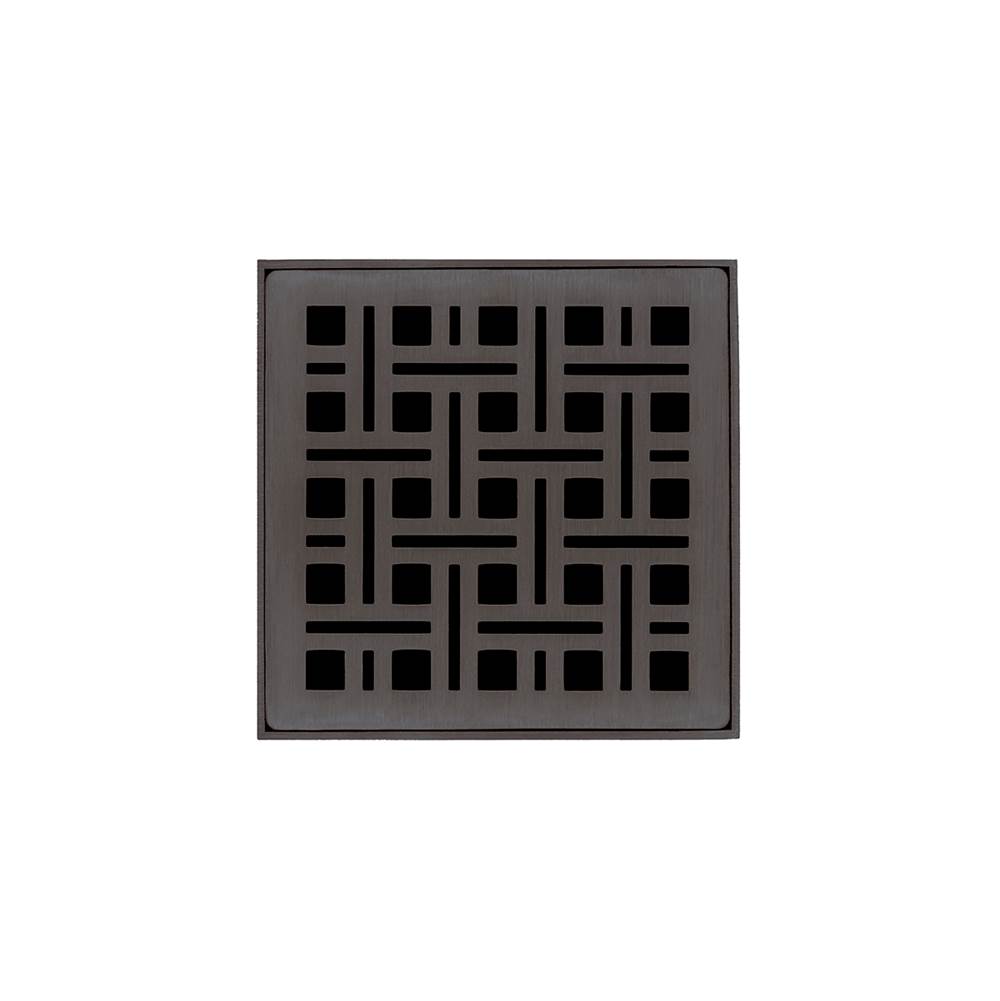 Infinity Drain 4'' x 4'' Strainer with Weave Pattern Decorative Plate and 2'' Throat in Oil Rubbed Bronze for VD 4