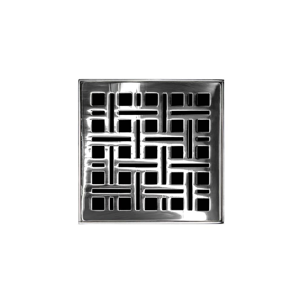 Infinity Drain 4'' x 4'' VD 4 Complete Kit with Weave Pattern Decorative Plate in Polished Stainless with Cast Iron Drain Body for Hot Mop, 2'' Outlet