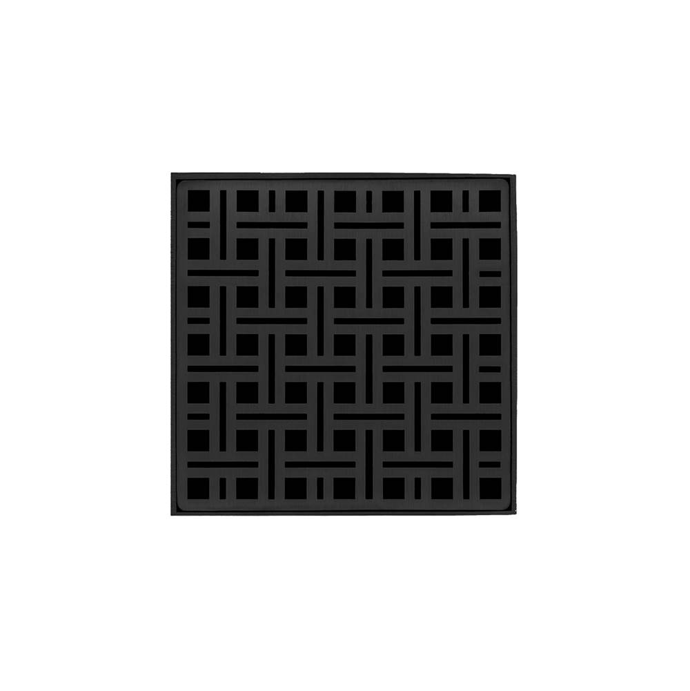 Infinity Drain 5'' x 5'' VDB 5 Complete Kit with Weave Pattern Decorative Plate in Matte Black with Stainless Steel Bonded Flange Drain Body, 2'' No Hub Outlet