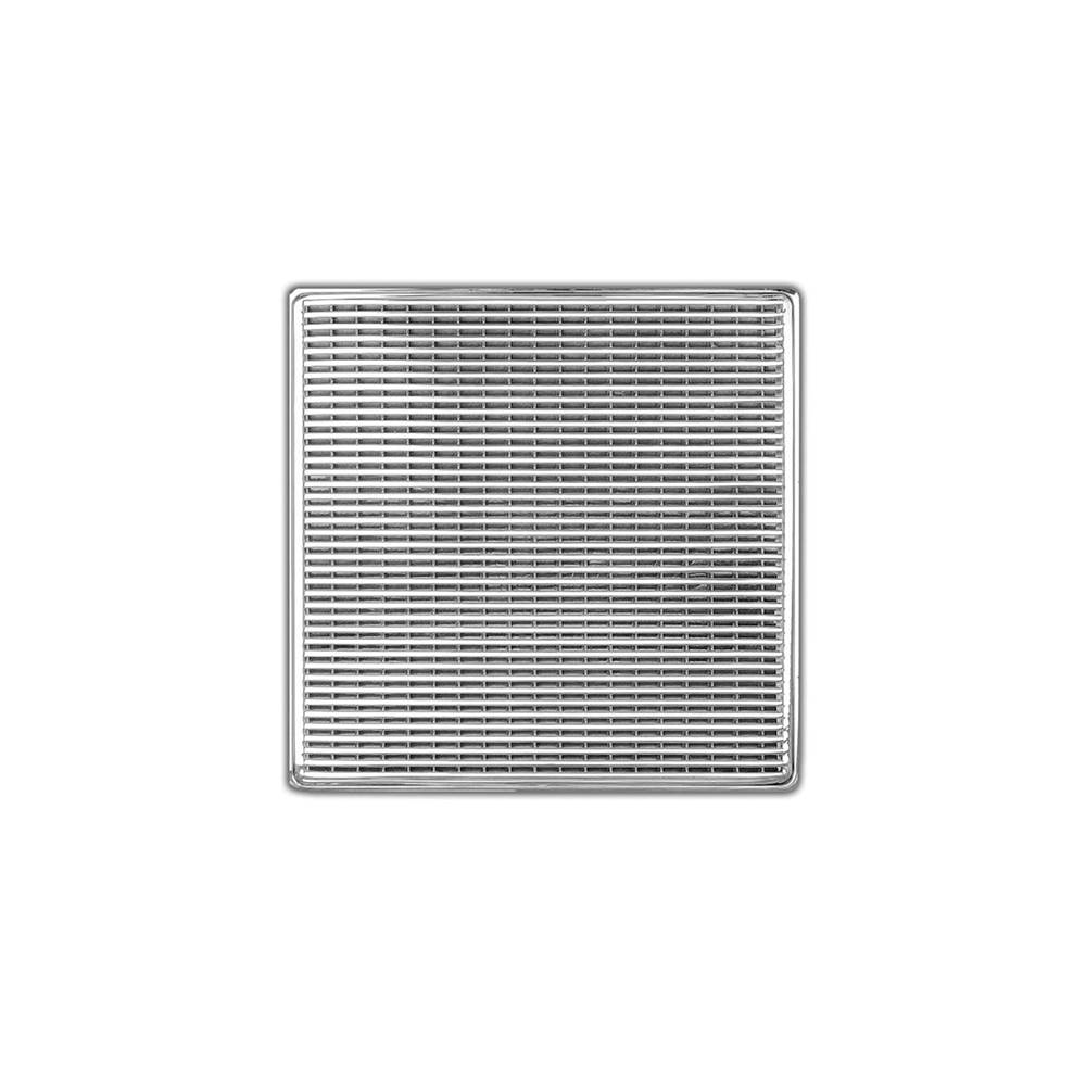 Infinity Drain 5'' x 5'' WD 5 High Flow Complete Kit with Wedge Wire Pattern Decorative Plate in Satin Stainless with Cast Iron Drain Body, 3'' No-Hub Outlet