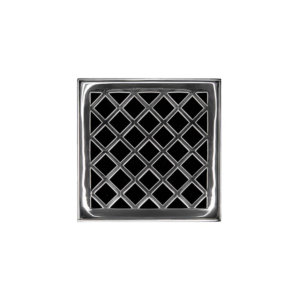 Infinity Drain 4'' x 4'' XD 4 Complete Kit with Criss-Cross Pattern Decorative Plate in Polished Stainless with PVC Drain Body, 2'' Outlet