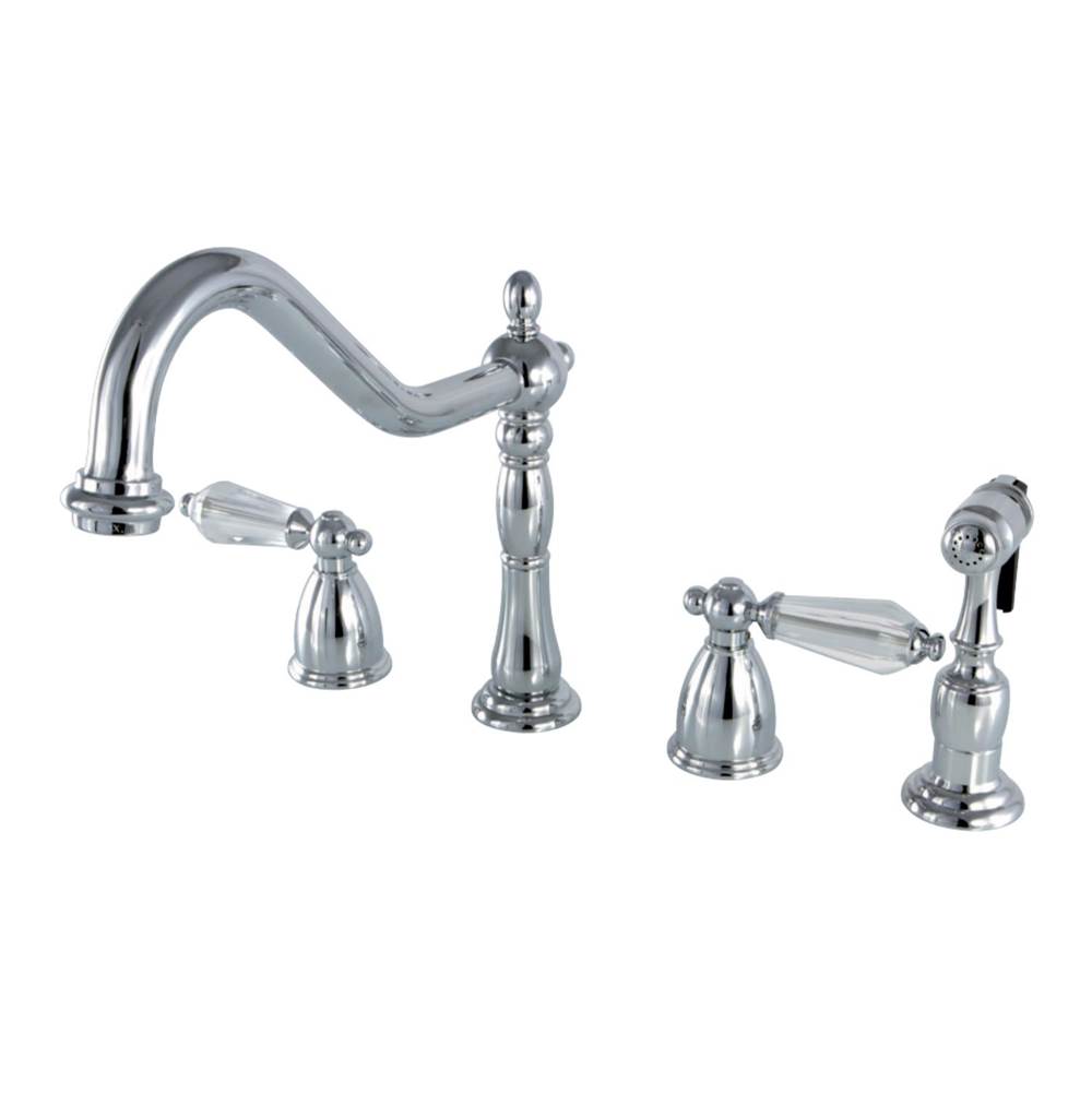 Kingston Brass Wilshire Widespread Kitchen Faucet with Brass Sprayer, Polished Chrome