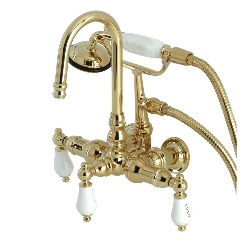 Kingston Brass Vintage 3-3/8'' Tub Wall Mount Clawfoot Tub Faucet with Hand Shower, Polished Brass