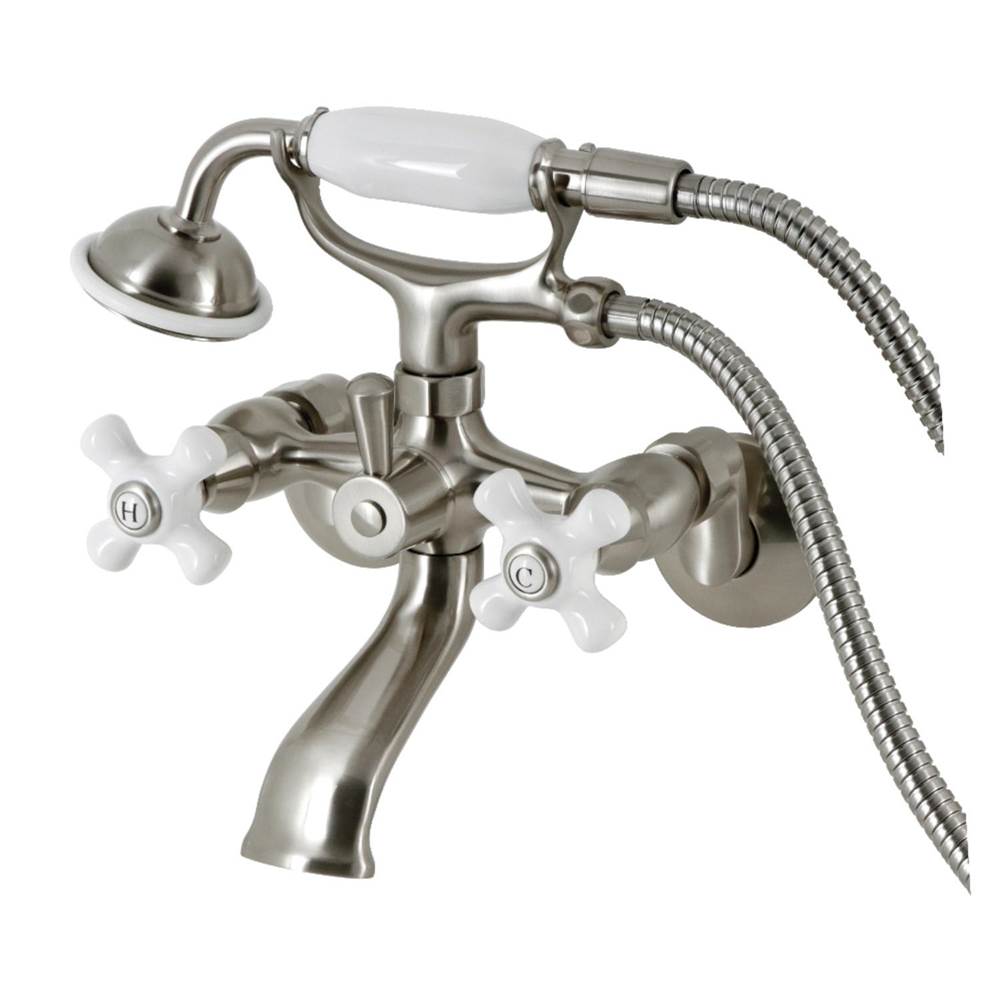 Kingston Brass Kingston Tub Wall Mount Clawfoot Tub Faucet with Hand Shower, Brushed Nickel