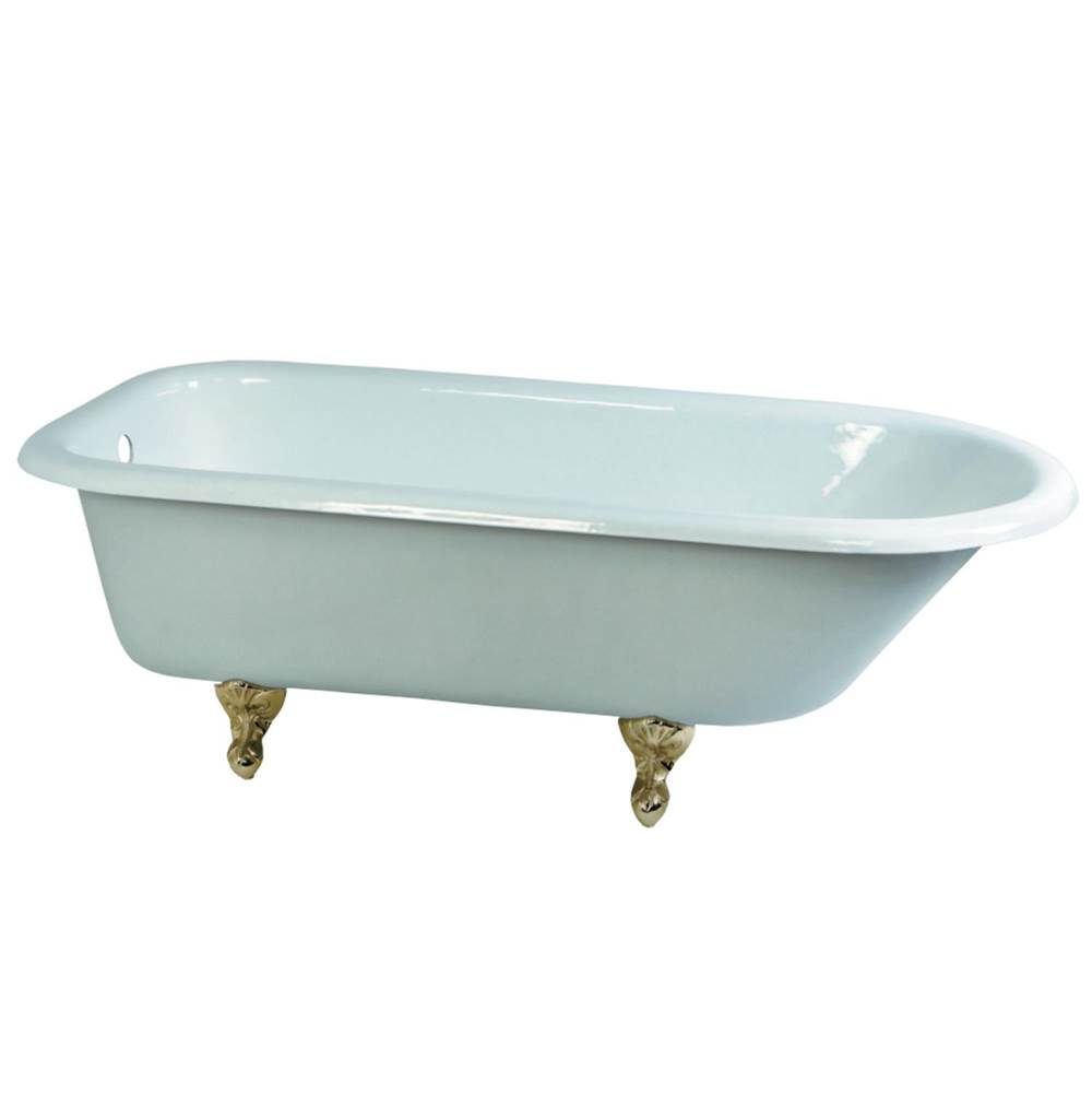 Kingston Brass Aqua Eden 66-Inch Cast Iron Roll Top Clawfoot Tub (No Faucet Drillings), White/Polished Brass