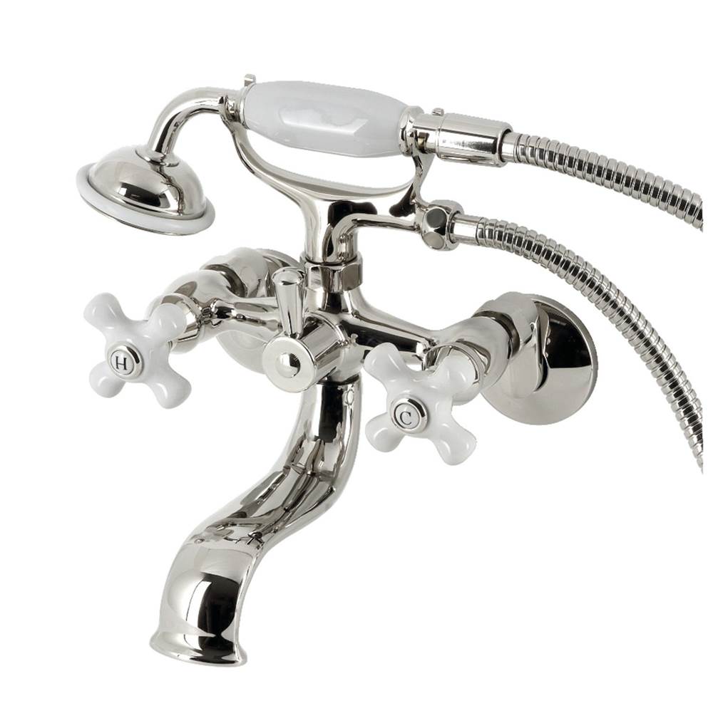 Kingston Brass Kingston Brass KS225PXPN Kingston Tub Wall Mount Clawfoot Tub Faucet with Hand Shower, Polished Nickel