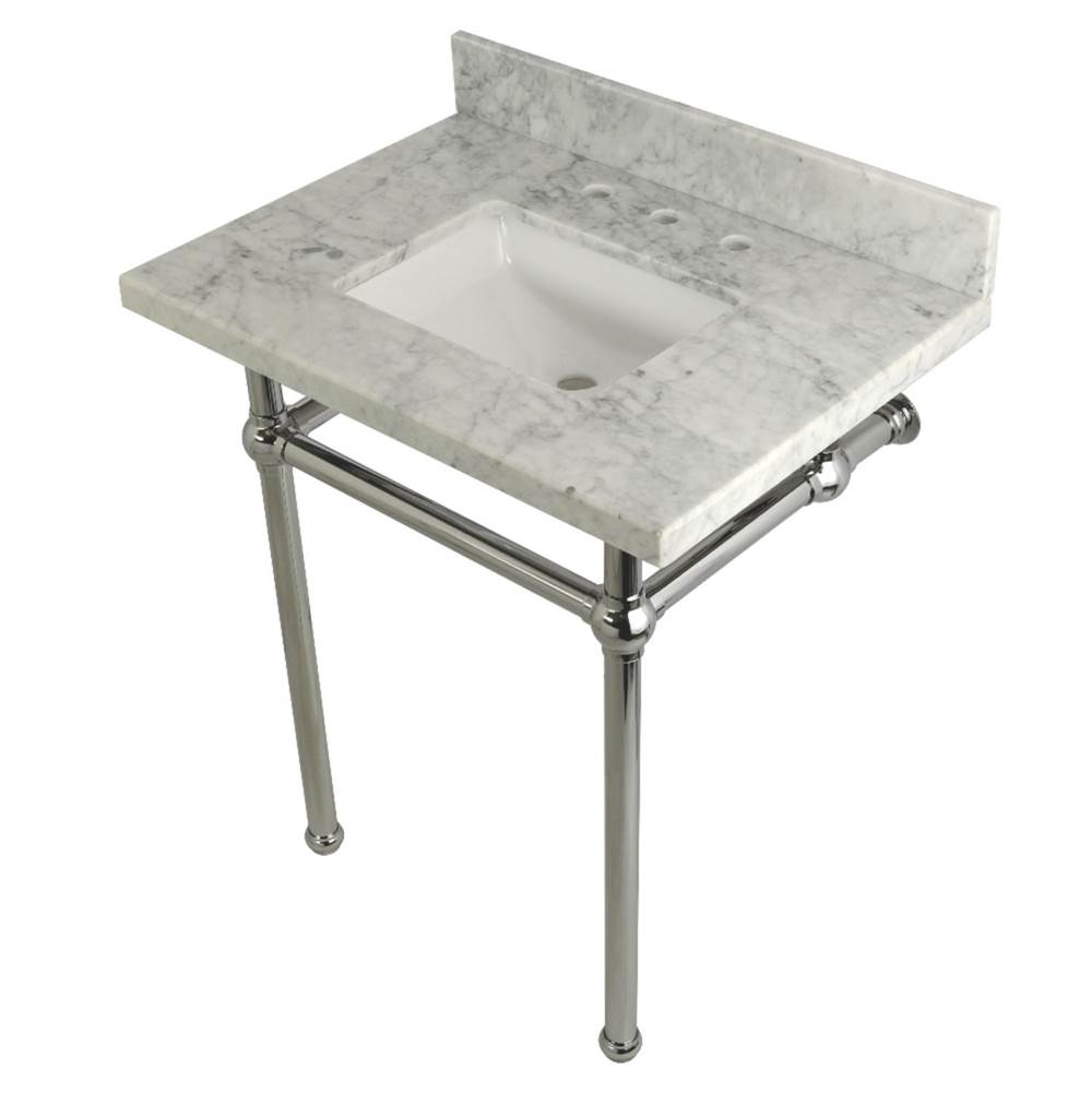 Kingston Brass Templeton 30'' x 22'' Carrara Marble Vanity Top with Brass Console Legs, Carrara Marble/Polished Chrome