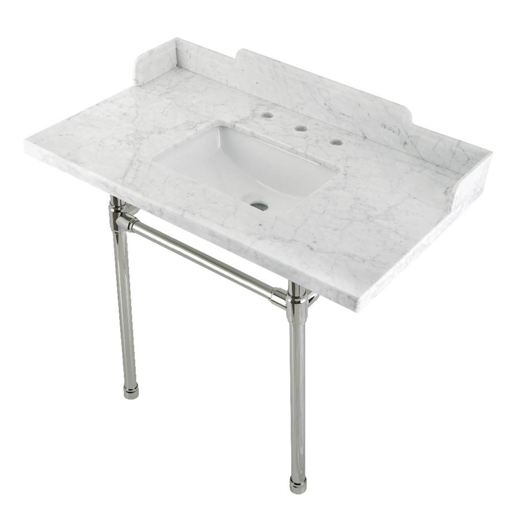Kingston Brass Kingston Brass LMS36M8SQ6ST Wesselman 36'' Carrara Marble Console Sink with Stainless Steel Legs, Marble White/Polished Nickel
