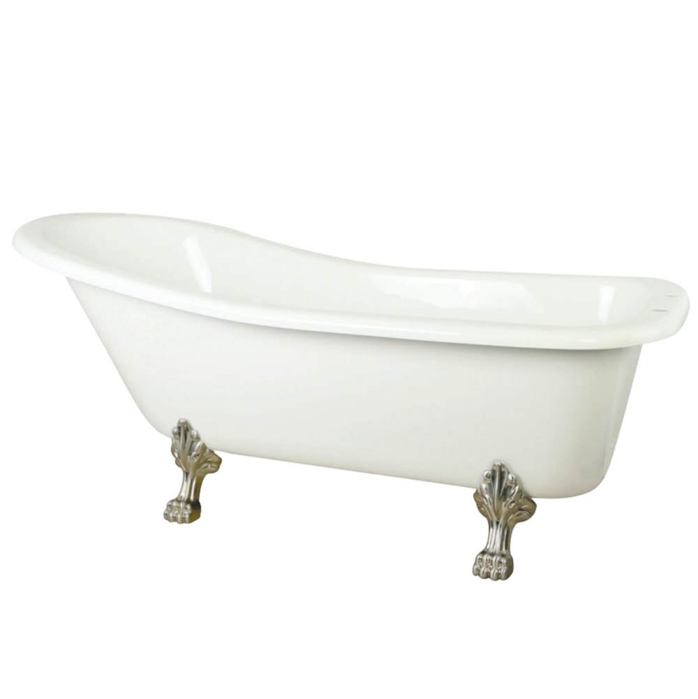 Kingston Brass Aqua Eden 67-Inch Acrylic Single Slipper Clawfoot Tub with 7-Inch Faucet Drillings, White/Brushed Nickel