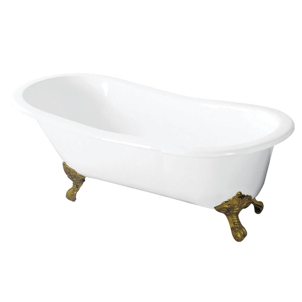 Kingston Brass Aqua Eden 57-Inch Cast Iron Slipper Clawfoot Tub without Faucet Drillings, White/Polished Brass