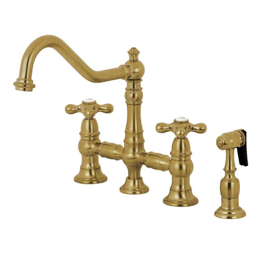 Kingston Brass Restoration 8-Inch Bridge Kitchen Faucet with Sprayer, Brushed Brass