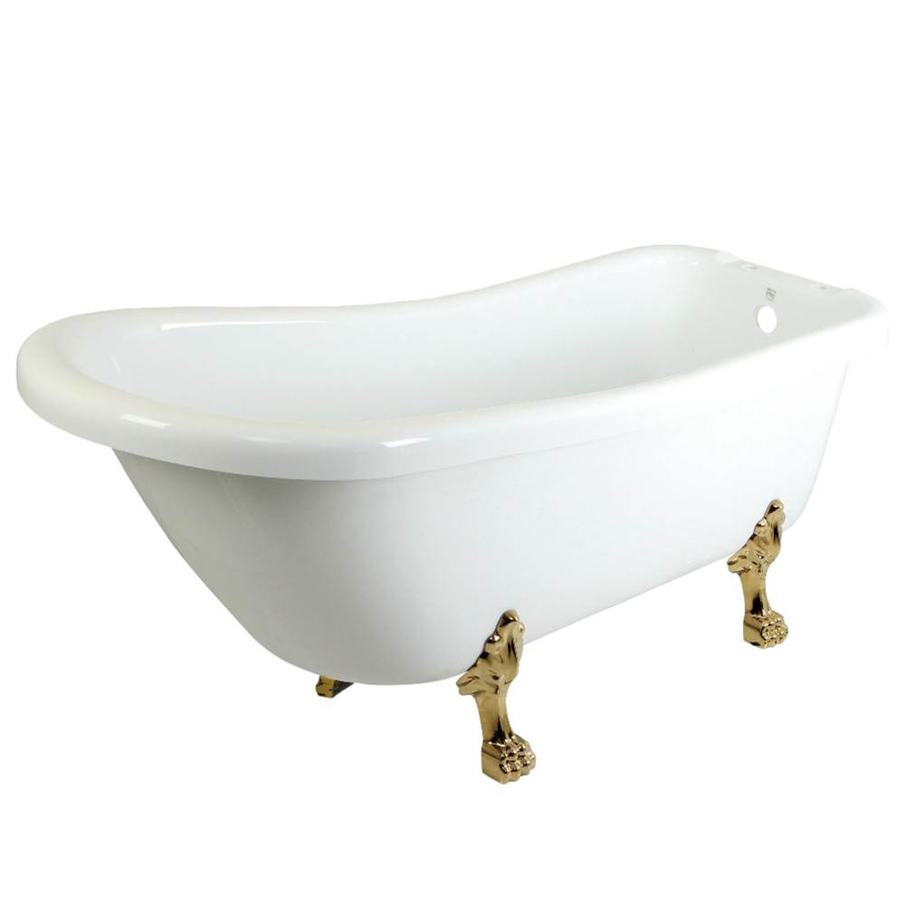 Kingston Brass Aqua Eden 67-Inch Acrylic Single Slipper Clawfoot Tub with 7-Inch Faucet Drillings, White/Polished Brass