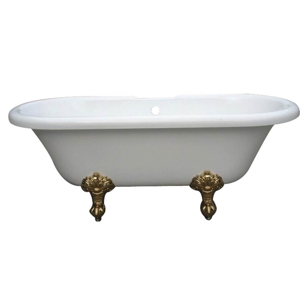 Kingston Brass Aqua Eden 67-Inch Acrylic Double Ended Clawfoot Tub with 7-Inch Faucet Drillings, White/Polished Brass