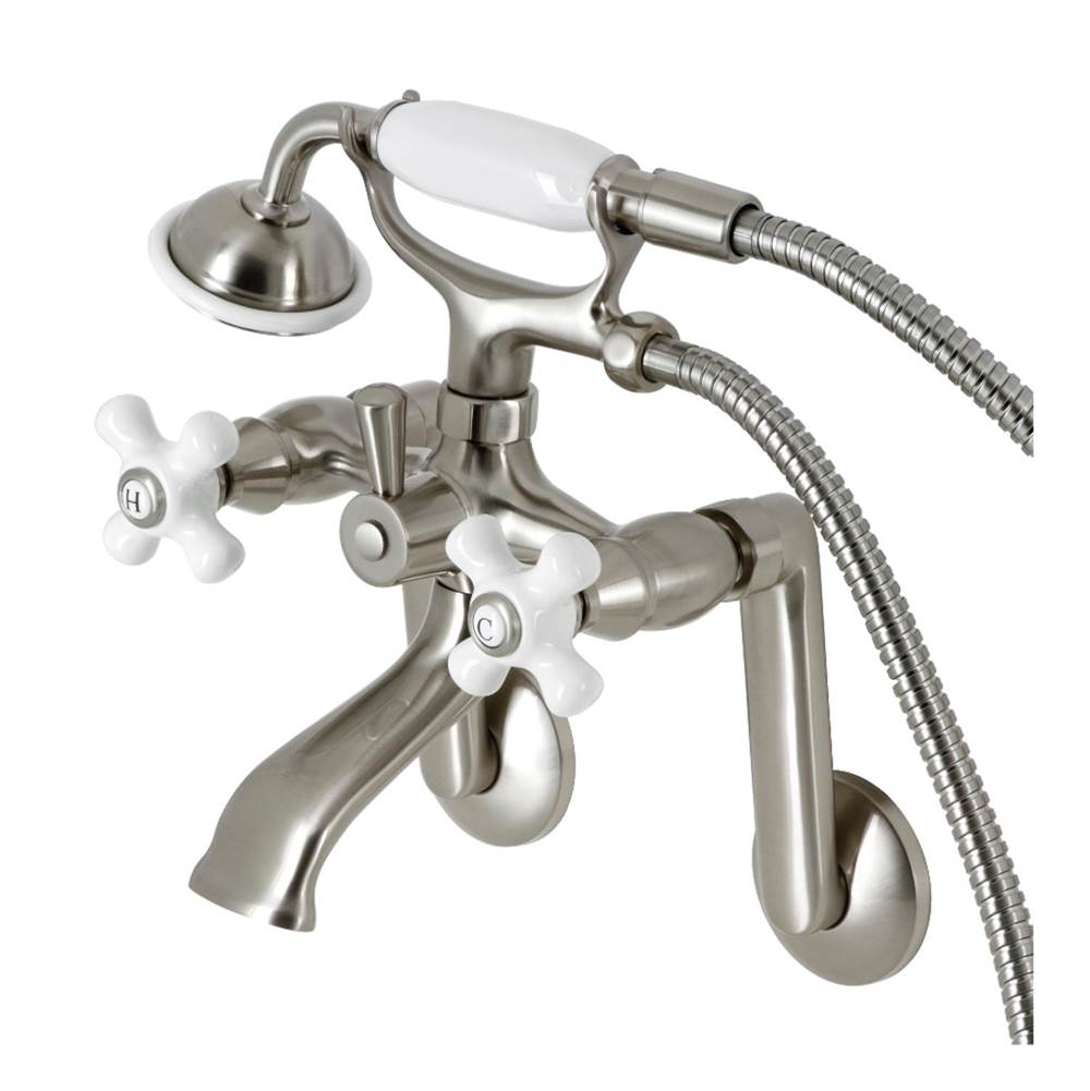 Kingston Brass Kingston Tub Wall Mount Clawfoot Tub Faucet with Hand Shower, Brushed Nickel
