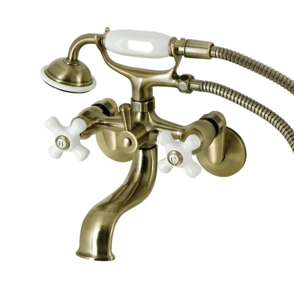 Kingston Brass Kingston Brass KS226PXAB Kingston Wall Mount Clawfoot Tub Faucet with Hand Shower, Antique Brass