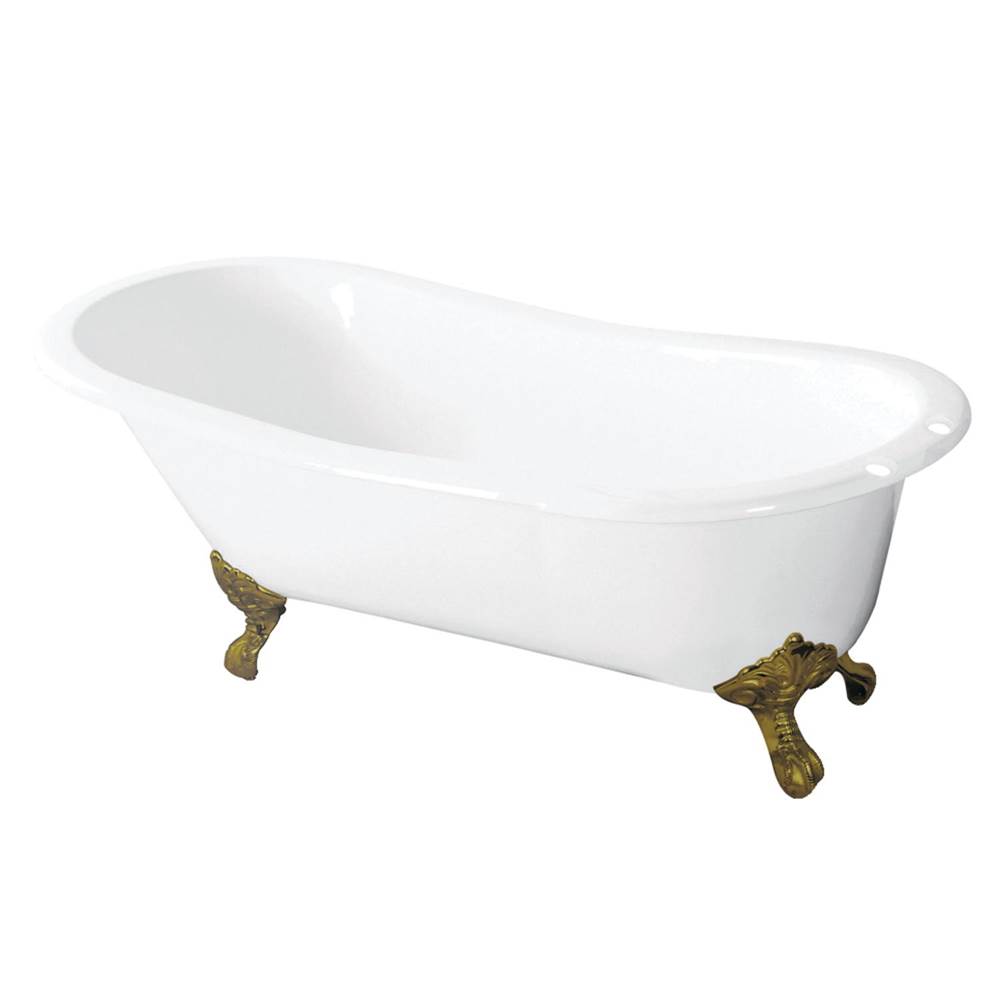 Kingston Brass Aqua Eden 57-Inch Cast Iron Slipper Clawfoot Tub with 7-Inch Faucet Drillings, White/Polished Brass