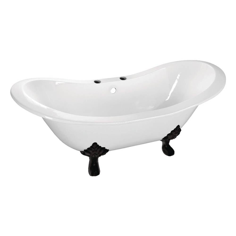 Kingston Brass Aqua Eden 61-Inch Cast Iron Double Slipper Clawfoot Tub with 7-Inch Faucet Drillings, White/Matte Black