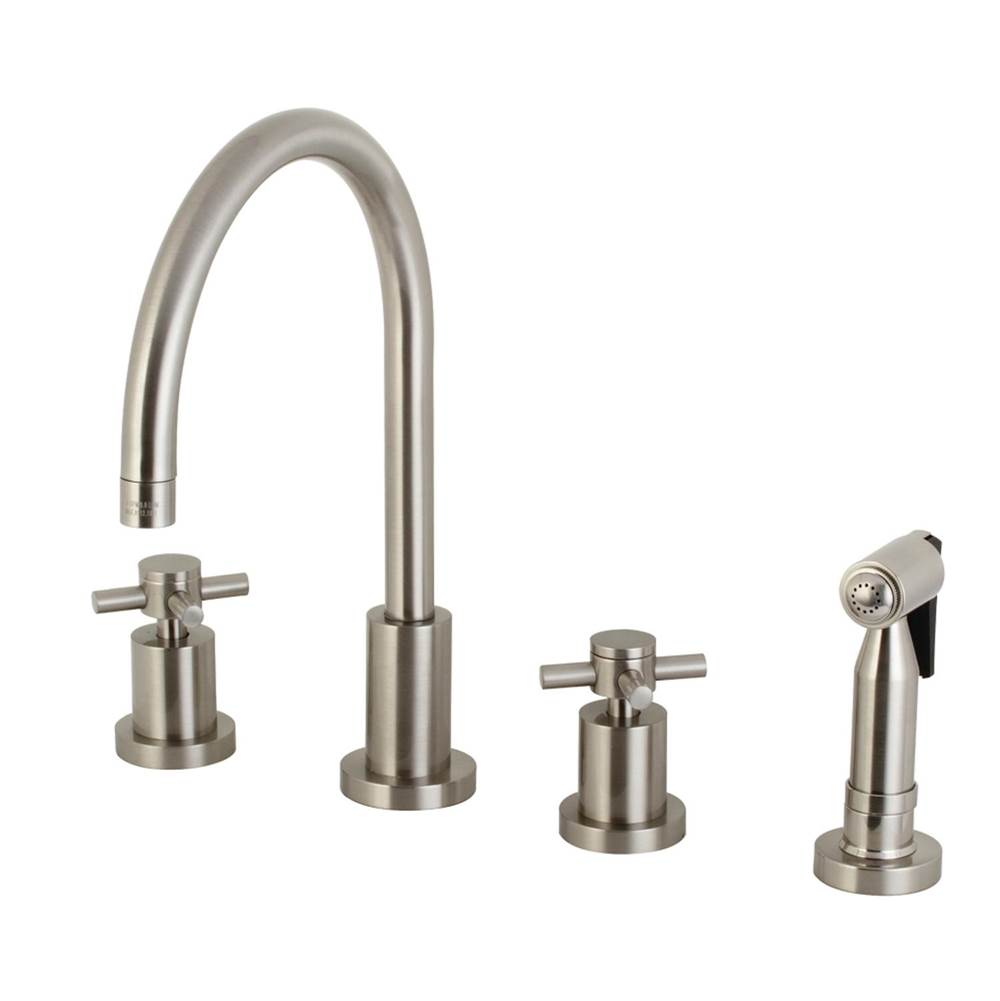 Kingston Brass 8'' Widespread Kitchen Faucet with Brass Sprayer, Brushed Nickel