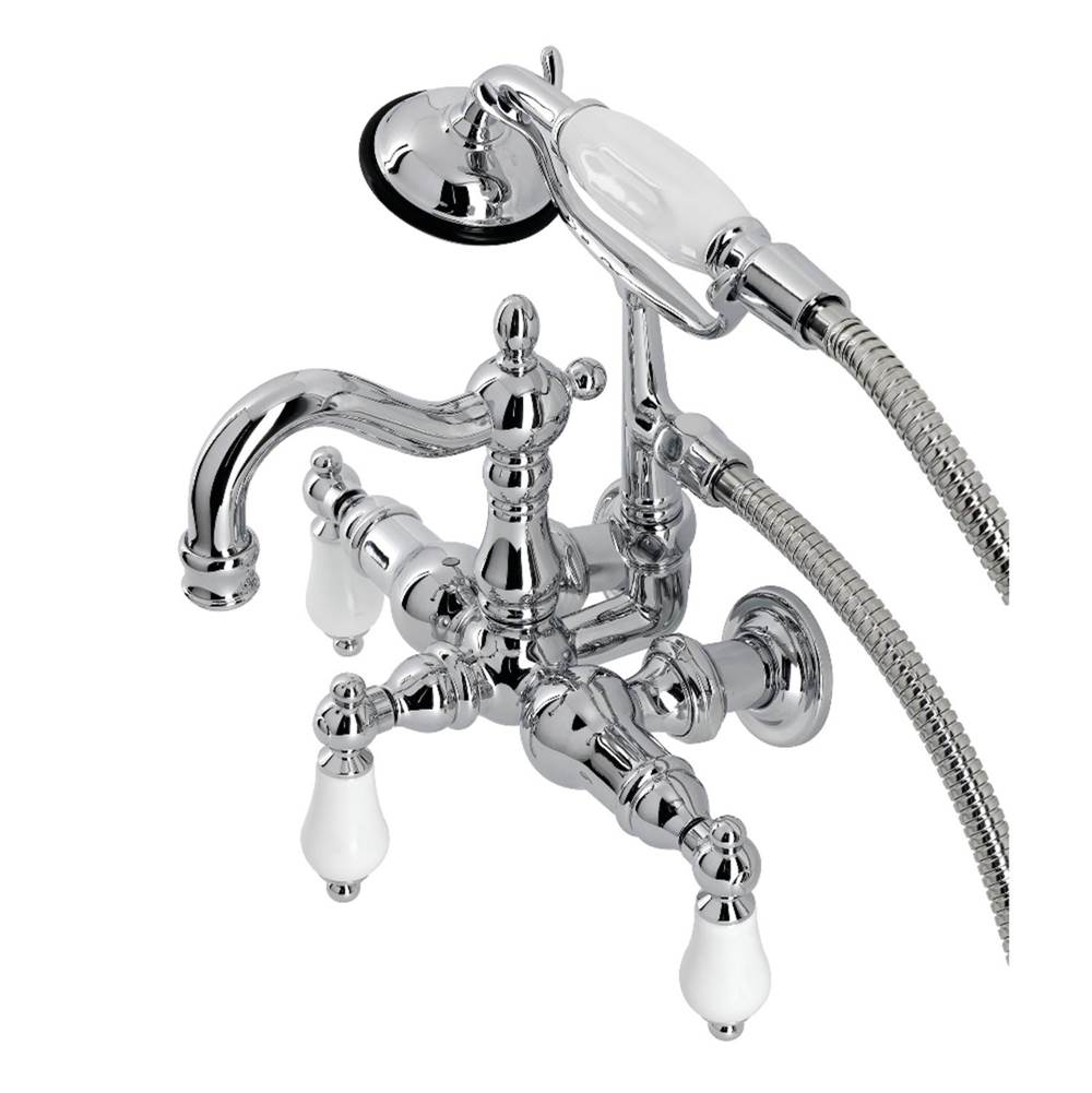 Kingston Brass Heritage 3-3/8'' Tub Wall Mount Clawfoot Tub Faucet with Hand Shower, Polished Chrome