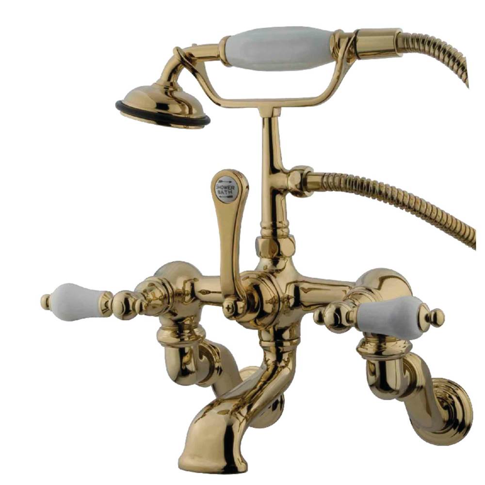 Kingston Brass Vintage Adjustable Center Wall Mount Tub Faucet with Hand Shower, Polished Brass
