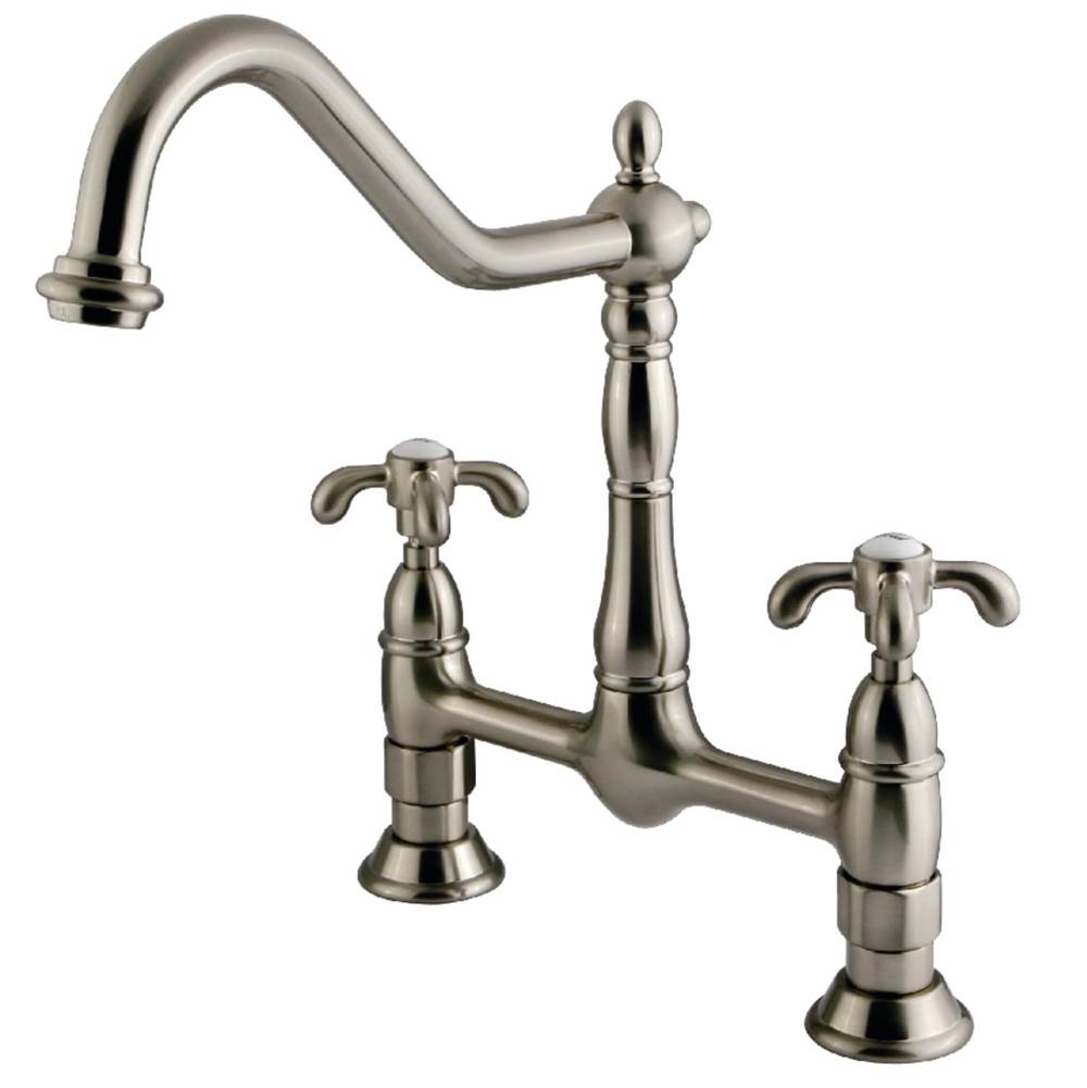 Kingston Brass French Country Bridge Kitchen Faucet, Brushed Nickel