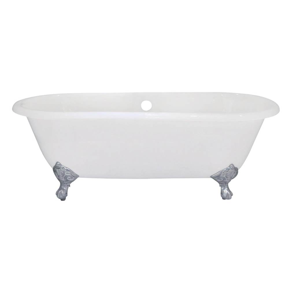 Kingston Brass Aqua Eden 66-Inch Cast Iron Double Ended Clawfoot Tub (No Faucet Drillings), White/Polished Chrome