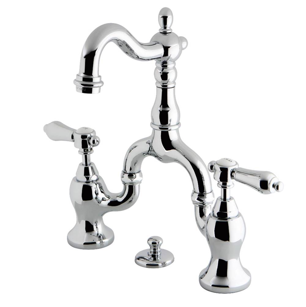 Kingston Brass Heirloom Bridge Bathroom Faucet with Brass Pop-Up, Polished Chrome