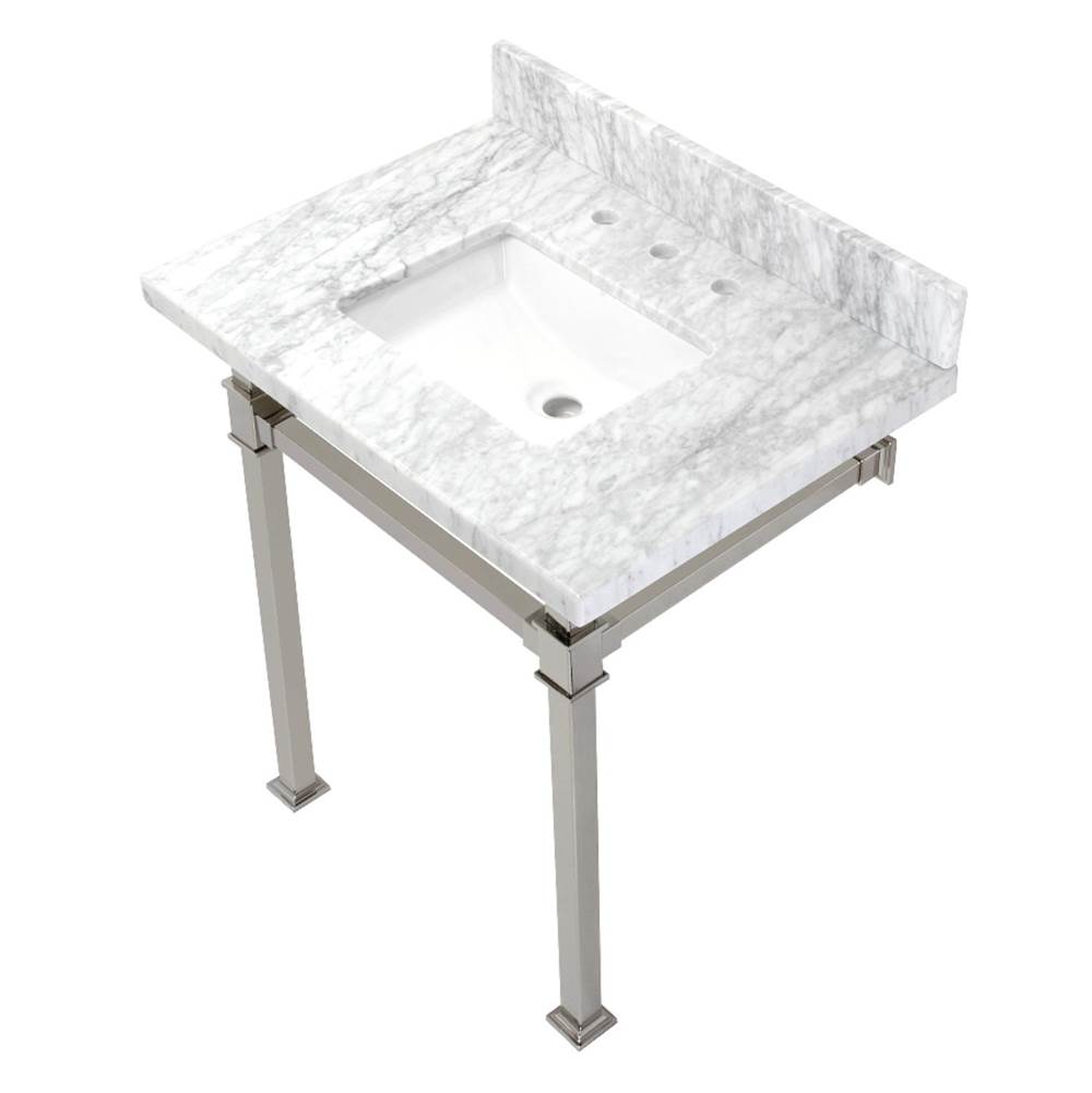 Kingston Brass Monarch 30-Inch Carrara Marble Console Sink, Marble White/Polished Nickel