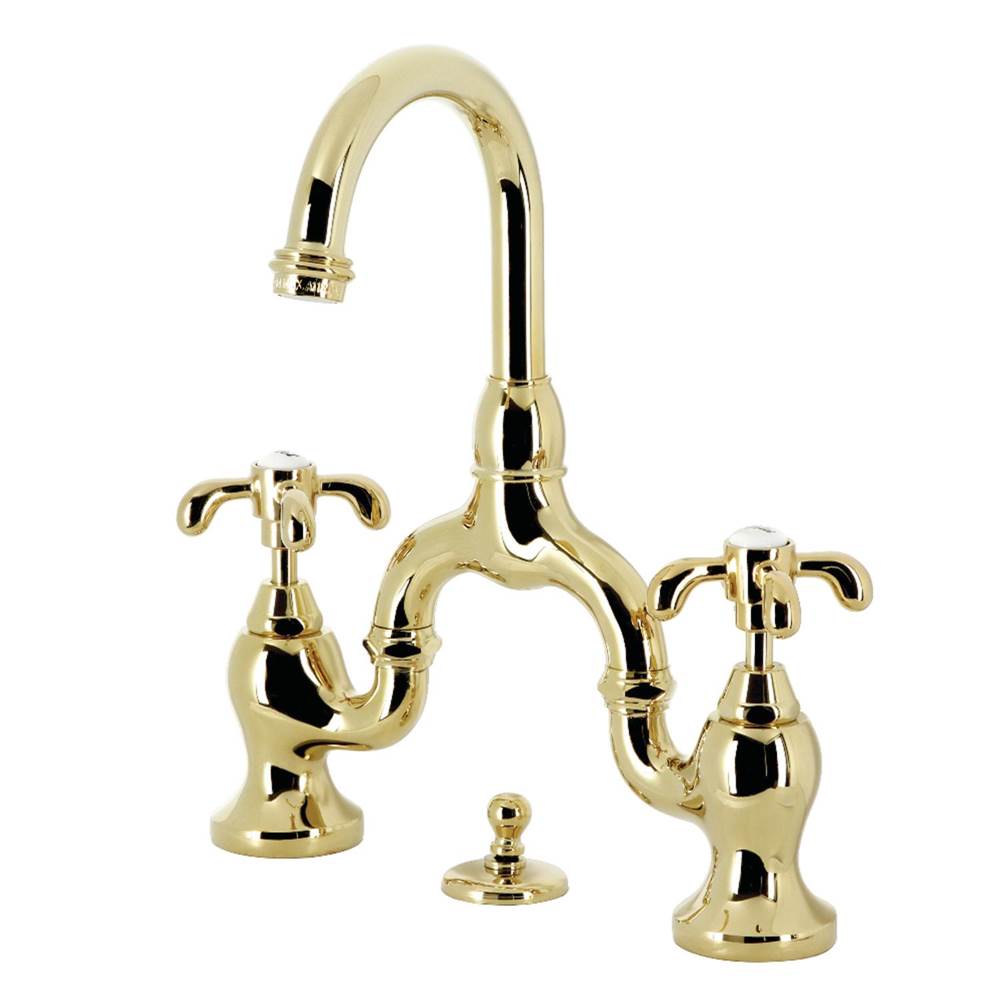 Kingston Brass Kingston Brass KS7992TX French Country Bridge Bathroom Faucet with Brass Pop-Up, Polished Brass