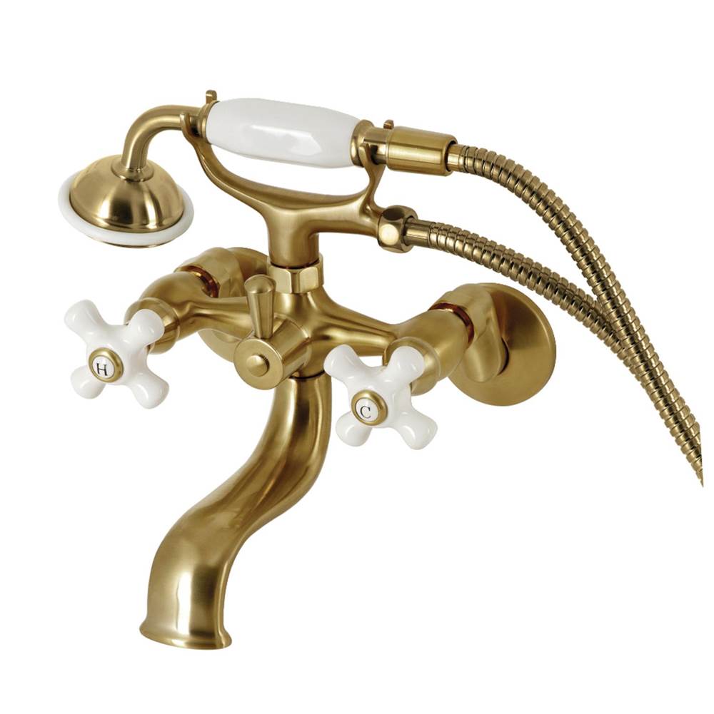Kingston Brass Kingston Brass KS225PXSB Kingston Tub Wall Mount Clawfoot Tub Faucet with Hand Shower, Brushed Brass
