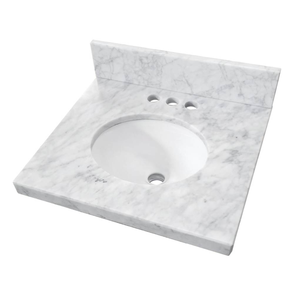 Kingston Brass Fauceture KVPB1917M34 Fredrickson 19'' x 17'' Carrara Marble Vanity Top with Oval Sink (4'' Faucet Drillings), Carrara White