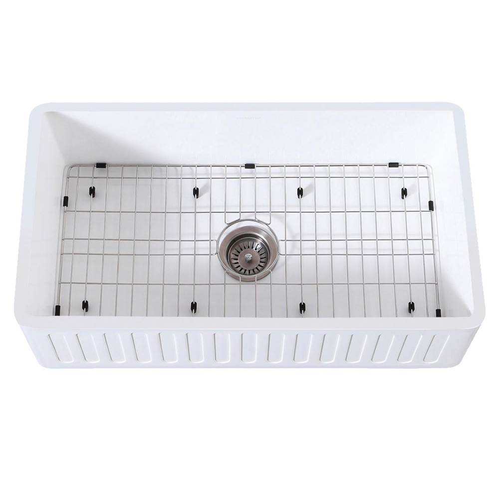 Kingston Brass Gourmetier 33'' x 18'' Farmhouse Kitchen Sink with Strainer and Grid, Matte White/Brushed