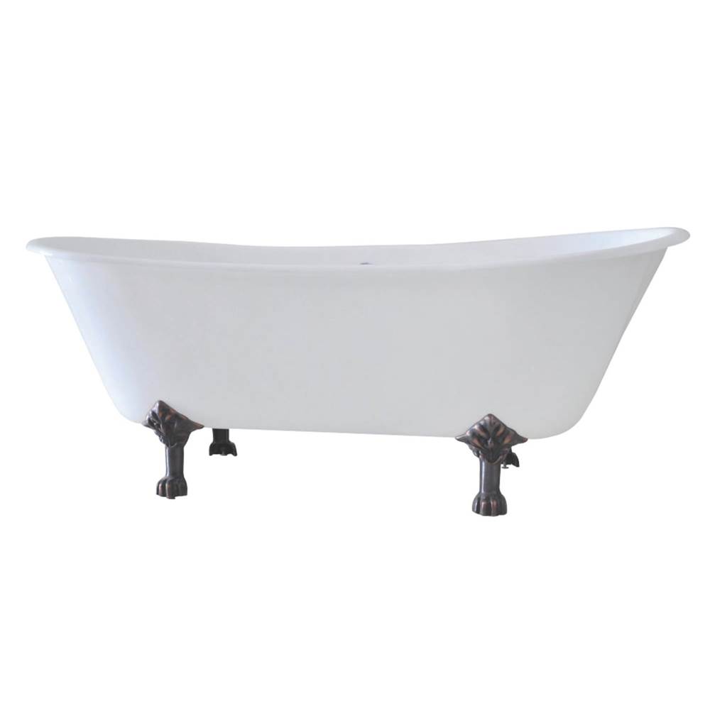 Kingston Brass Aqua Eden 67-Inch Cast Iron Double Slipper Clawfoot Tub with 7-Inch Faucet Drillings, White/Oil Rubbed Bronze