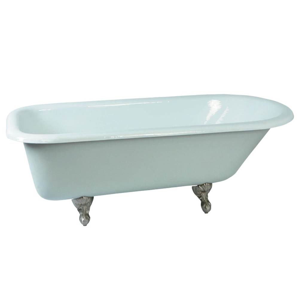 Kingston Brass Aqua Eden 66-Inch Cast Iron Roll Top Clawfoot Tub (No Faucet Drillings), White/Brushed Nickel