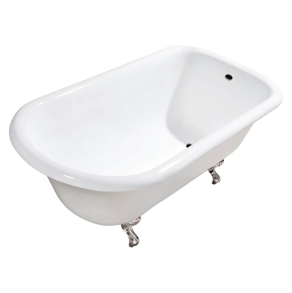 Kingston Brass Aqua Eden VCTND483117W6 48-Inch Cast Iron Roll Top Clawfoot Tub (No Faucet Drillings), White/Polished Nickel