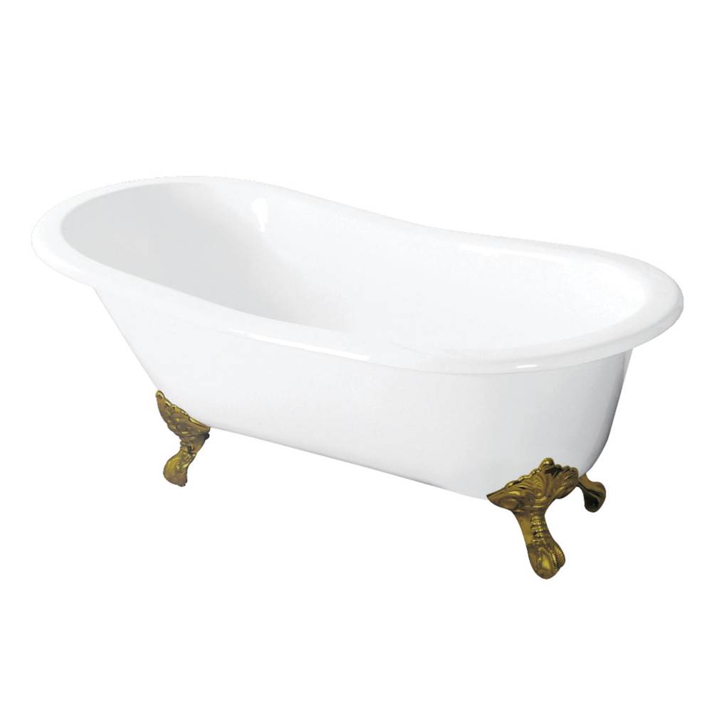 Kingston Brass Aqua Eden 54-Inch Cast Iron Slipper Clawfoot Tub without Faucet Drillings, White/Polished Brass