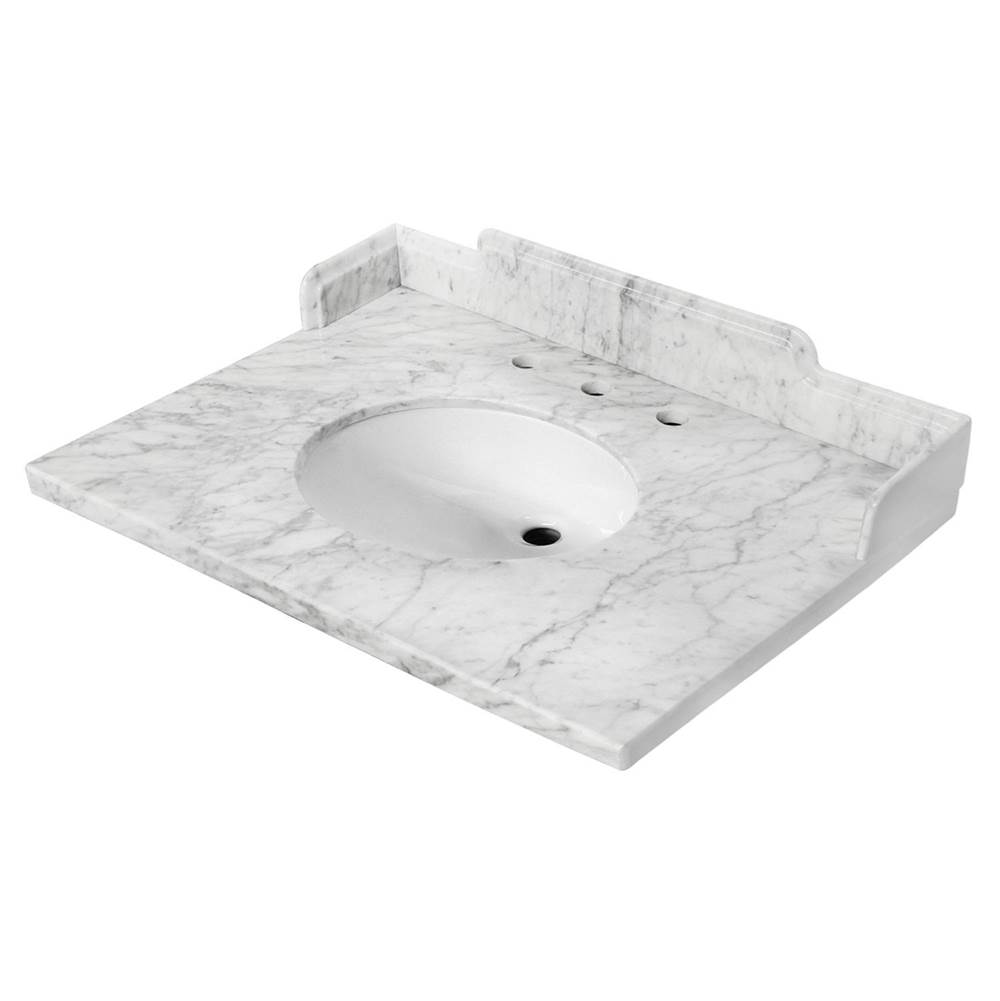 Kingston Brass Fauceture KMS3022M38 Pemberton 30'' x 22'' Carrara Marble Vanity Top with Oval Sink, Carrara White